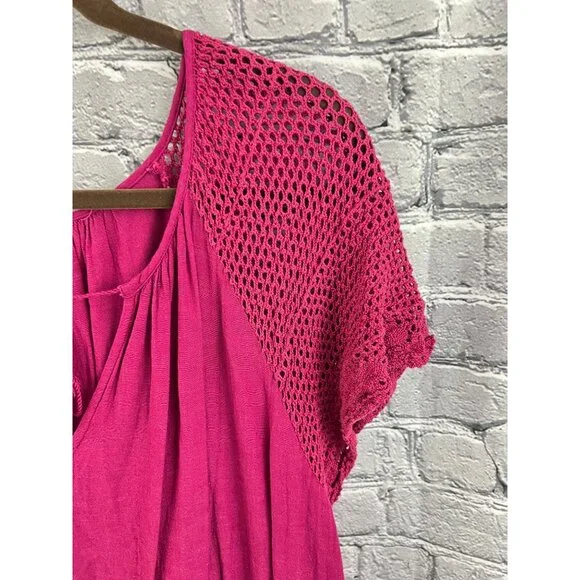 Old Navy Women's Berry Pink Crochet Lace Sleeve Tiered  Midi Dress Size XXL - Picture 4 of 11
